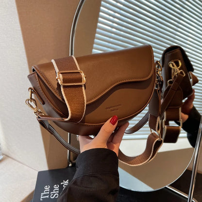 Women Vintage Saddle Bag With Wide Strap Crossbody - Smarsty