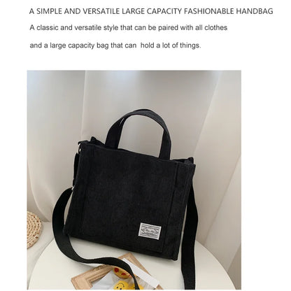 Corduroy Women Handbag Large Capacity Shoulder Bag - Smarsty