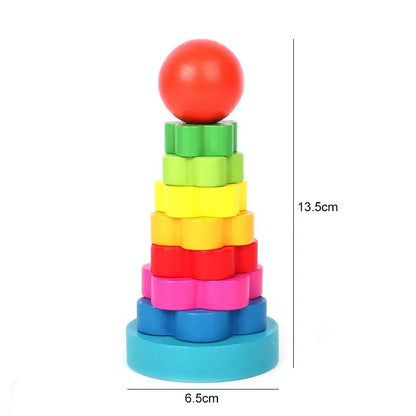 Wooden Rainbow Tower Children Educational Montessori Toys Childhood Learning Kids Colorful Wood Blocks for Christmas Gift TMZ