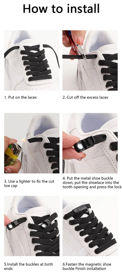 NEW NoTie Shoelaces Magnetic Shoe Laces Clip Flat Elastic Stretch Laces Sneakers Woman Men Children Casual Shoelace for AJ AF1 - Smarsty