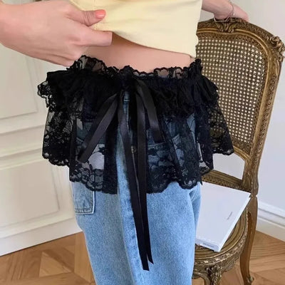 Korean Fashion Lace Skirt With Irregular Hemline - Smarsty