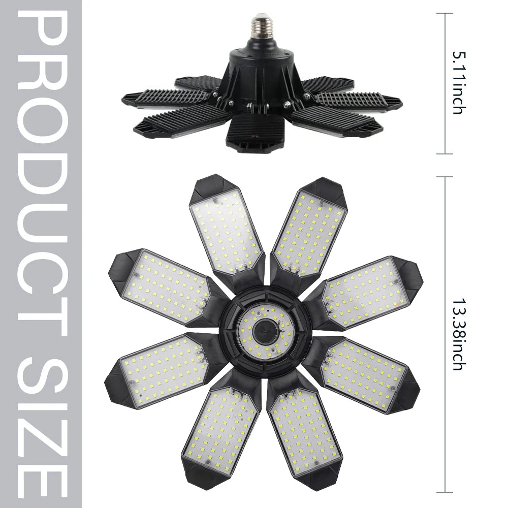 200W Powerful Garage Light LED Foldable LED Bulbs E27 Adjustable Multi Panel Ceiling Lamp For Workshop Warehouse Lighting