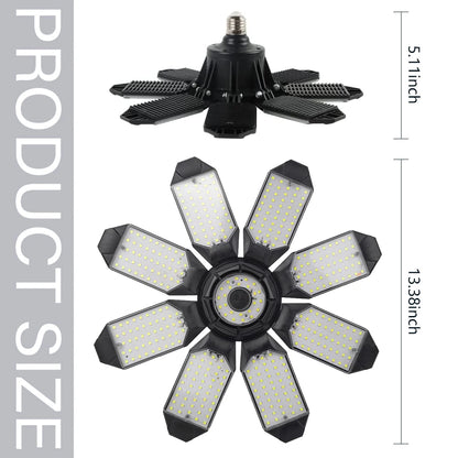 200W Powerful Garage Light LED Foldable LED Bulbs E27 Adjustable Multi Panel Ceiling Lamp For Workshop Warehouse Lighting