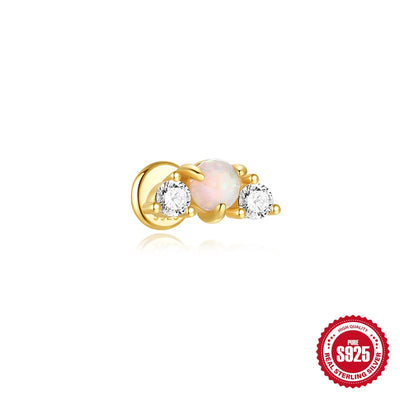 925 Silver Star Moon Zircon Stud Earrings Hypoallergenic - Smarsty