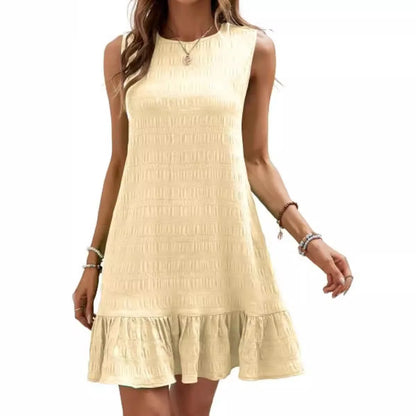 Solid Color Casual Loose Short Dresses For Women 2024 Fashion Summer Women's A-Line Midi Dress Elegant Vintage Female Dresses - Smarsty
