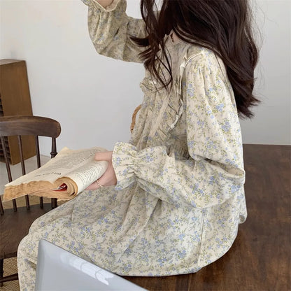 Women Plus Size Pajamas Garden Style Student Homewear Two-Piece Korean Version of the Bow Can Be Worn Outside Long-Sleeved women - Smarsty