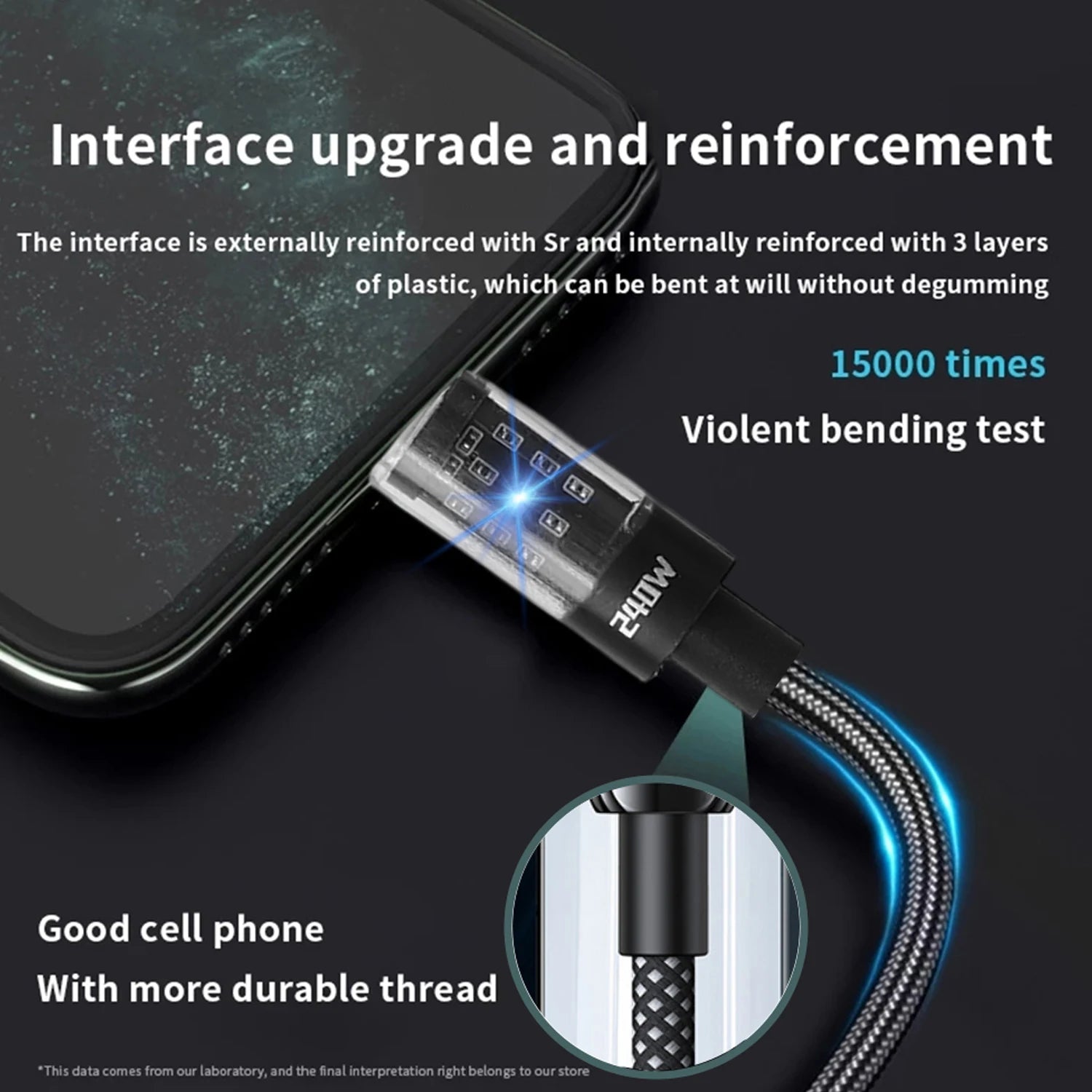 240W Nylon USB Type C Super Fast Charging Cable For Samsung Xiaomi Huawei Honor LED Digital Display USB C Charger Data Cord - Smarsty