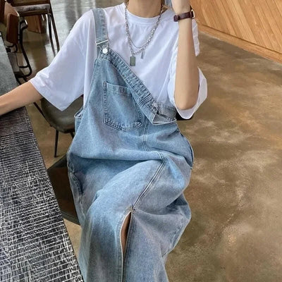 Spring Summer Denim Overall Dress Women Sleeveless Jeans Dresses Fashion Female Solid Slip Casual Loose Spaghetti Strap Dresses - Smarsty