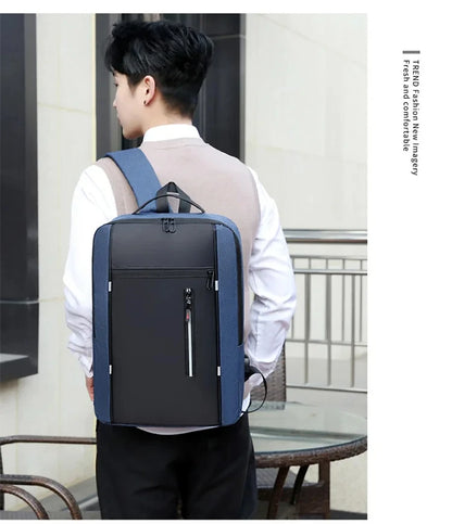 Men's Waterproof Oxford Laptop Backpack 15.6 Inch with USB Charging Port High Capacity Business Travel School Bag - Smarsty