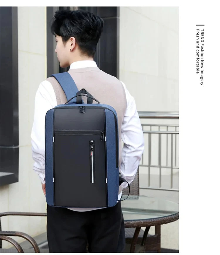 Men's Waterproof Oxford Laptop Backpack 15.6 Inch with USB Charging Port High Capacity Business Travel School Bag - Smarsty