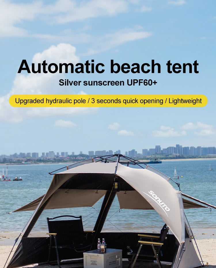 Sonuto Outdoor 3-4P One-Touch Camping Tent Quick Automatic Opening Beach Fishing Tent Family Travel Picnic Park Anti-UV Shade