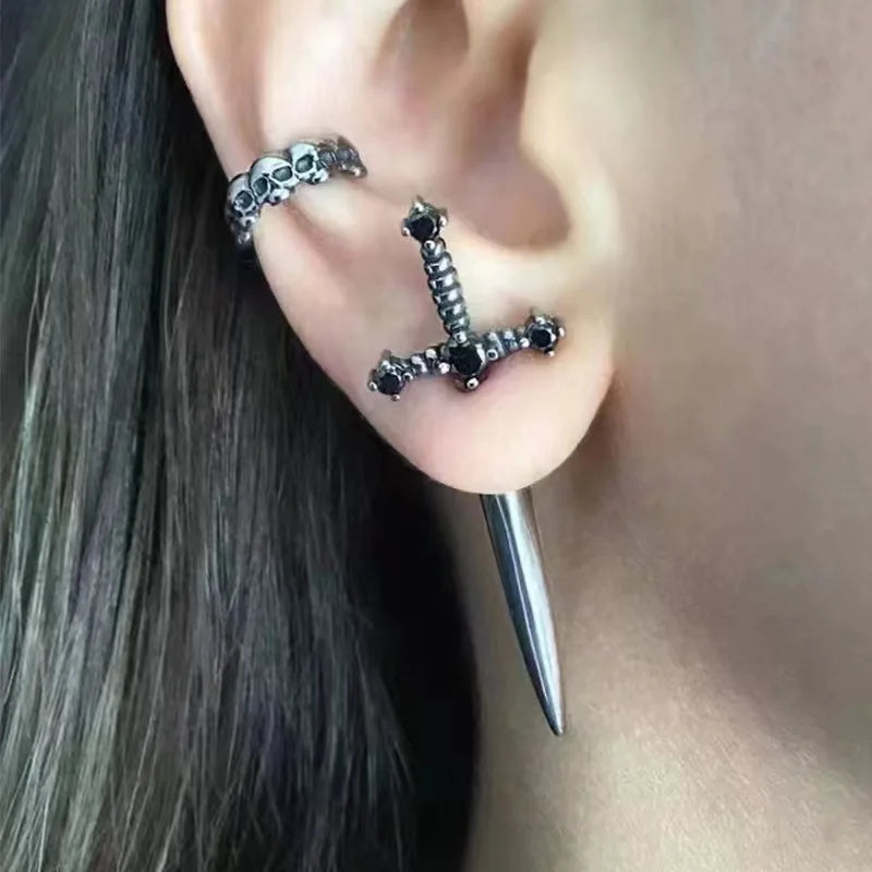 Gothic Sword Kinitial Piercing Earrings for Punk Style Lovers - Smarsty
