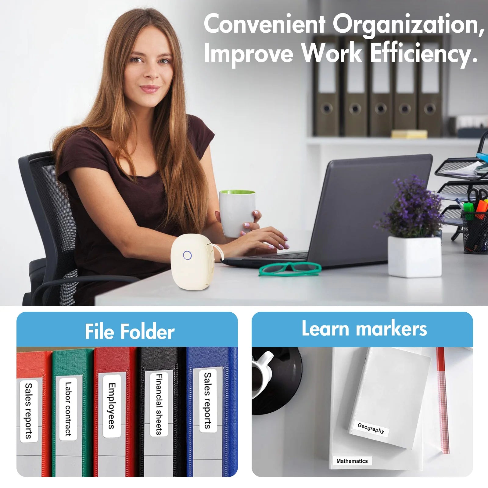 Mini Portable Wireless Inkless Thermal Printer Bluetooth Pocket Label Maker Home Study with 1roll Stickable Label Paper