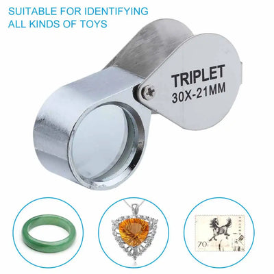 10-30X Pocket Loupe Magnifier Jewelry Magnifying Glass Foldable Diamond Lupa Triplet Jewelers Eye Glass Tool Reading Magnifier - Smarsty