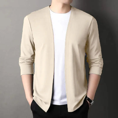 New Slim Fit Cardigan for Men, Thin Spring and Autumn Outerwear, Long Sleeve Casual Trendy Versatile Pure Color Slim Fit Autumn - Smarsty
