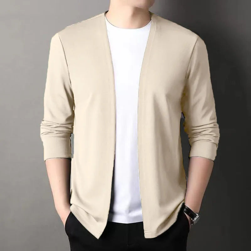 New Slim Fit Cardigan for Men, Thin Spring and Autumn Outerwear, Long Sleeve Casual Trendy Versatile Pure Color Slim Fit Autumn - Smarsty