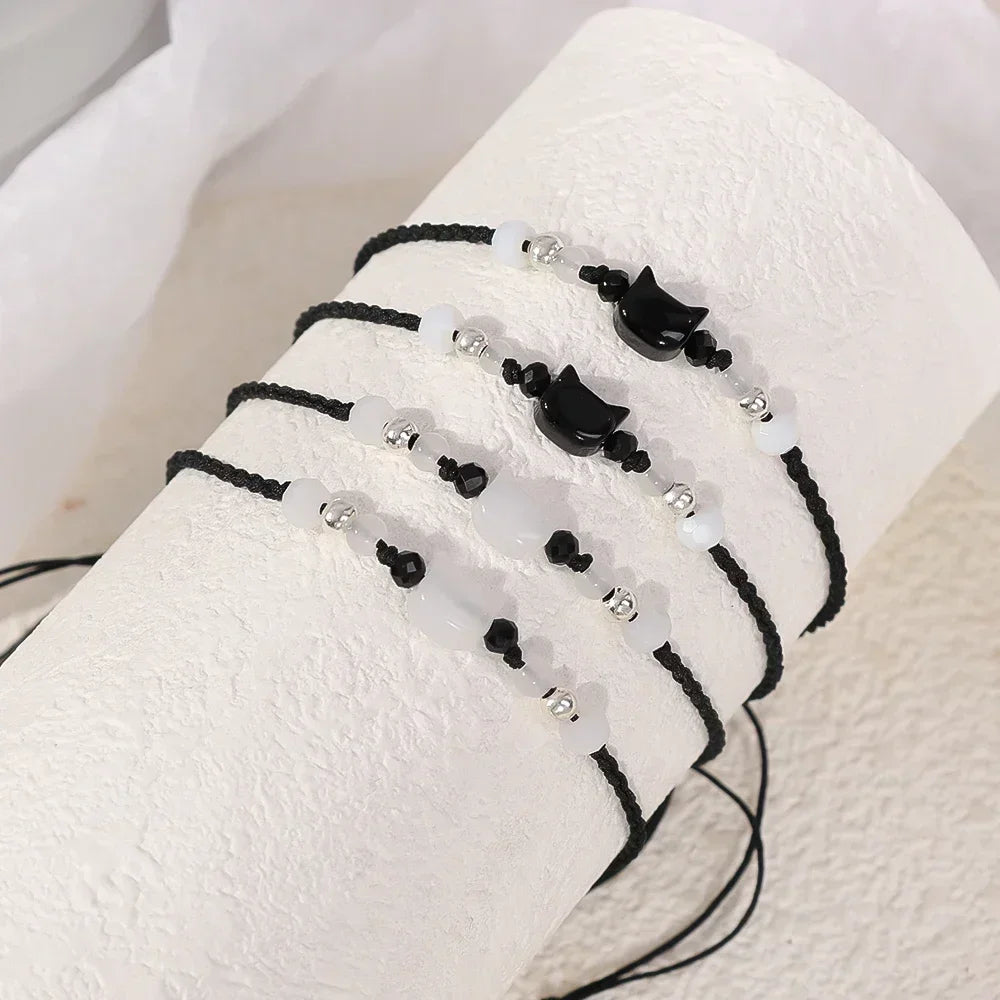 Moonstone Obsidian Couple Bracelets Handmade Minimalist Jewelry - Smarsty