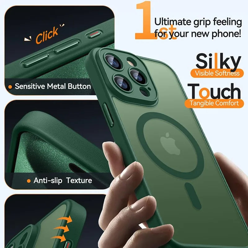 Luxury Frosted Phone Case For iPhone 16 15 14 13 12 11 Pro Max Plus 17 Air For Magsafe Matte Transparent Magnetic Cover - Smarsty