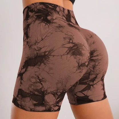 Tie-Dye Yoga Shorts for Women High Elastic Gym Shorts Push Up Sports Shorts Running Workout Fitness Women Short Sports Leggings - Smarsty