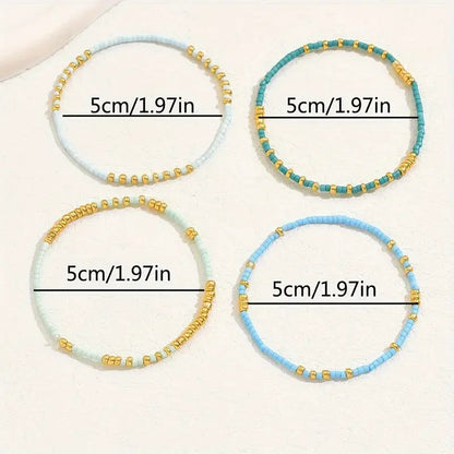 Turquoise Seedbeads Stretch Bracelet Set for Women - Smarsty