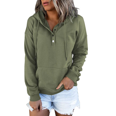 European and N Women's Long-sleeved Loose Casual Hooded Drawstring Pocket Hoodie - Smarsty