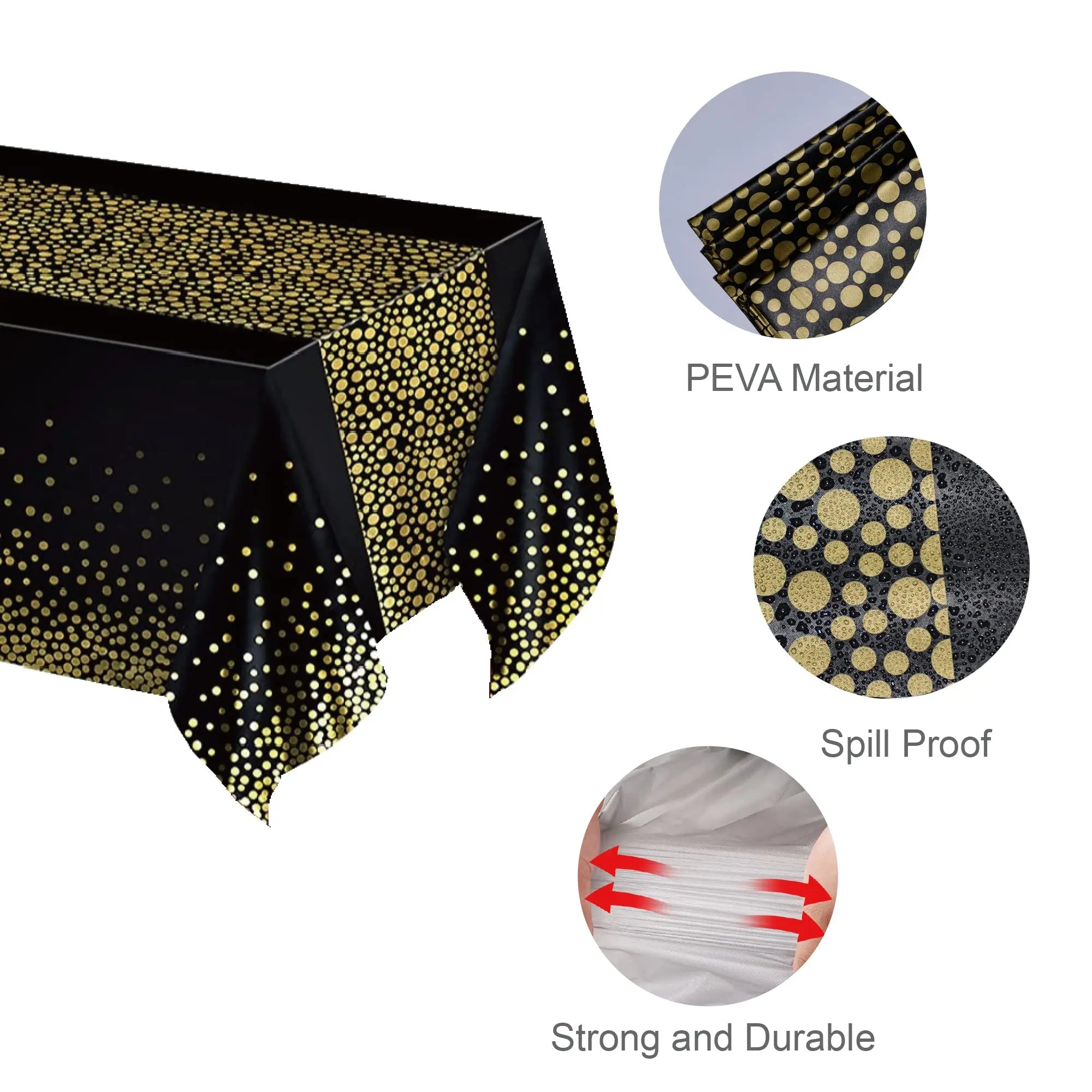 Black Gold Rectangular Tablecloth for Parties and Events - Smarsty