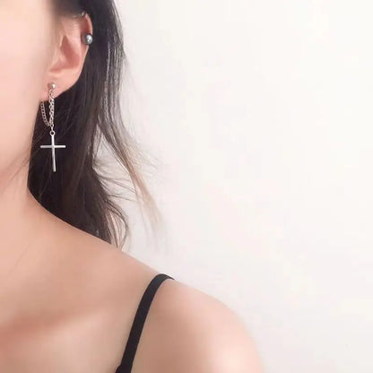 Punk Silver Cross Drop Earrings for Unique Gothic Style - Smarsty