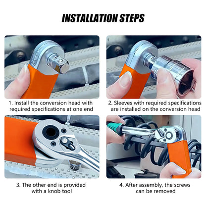 Double Head Ratchet Wrench Adjustable Extension Tool 39cm Carbon Steel Professional Quick Release for Tight Spaces Repair