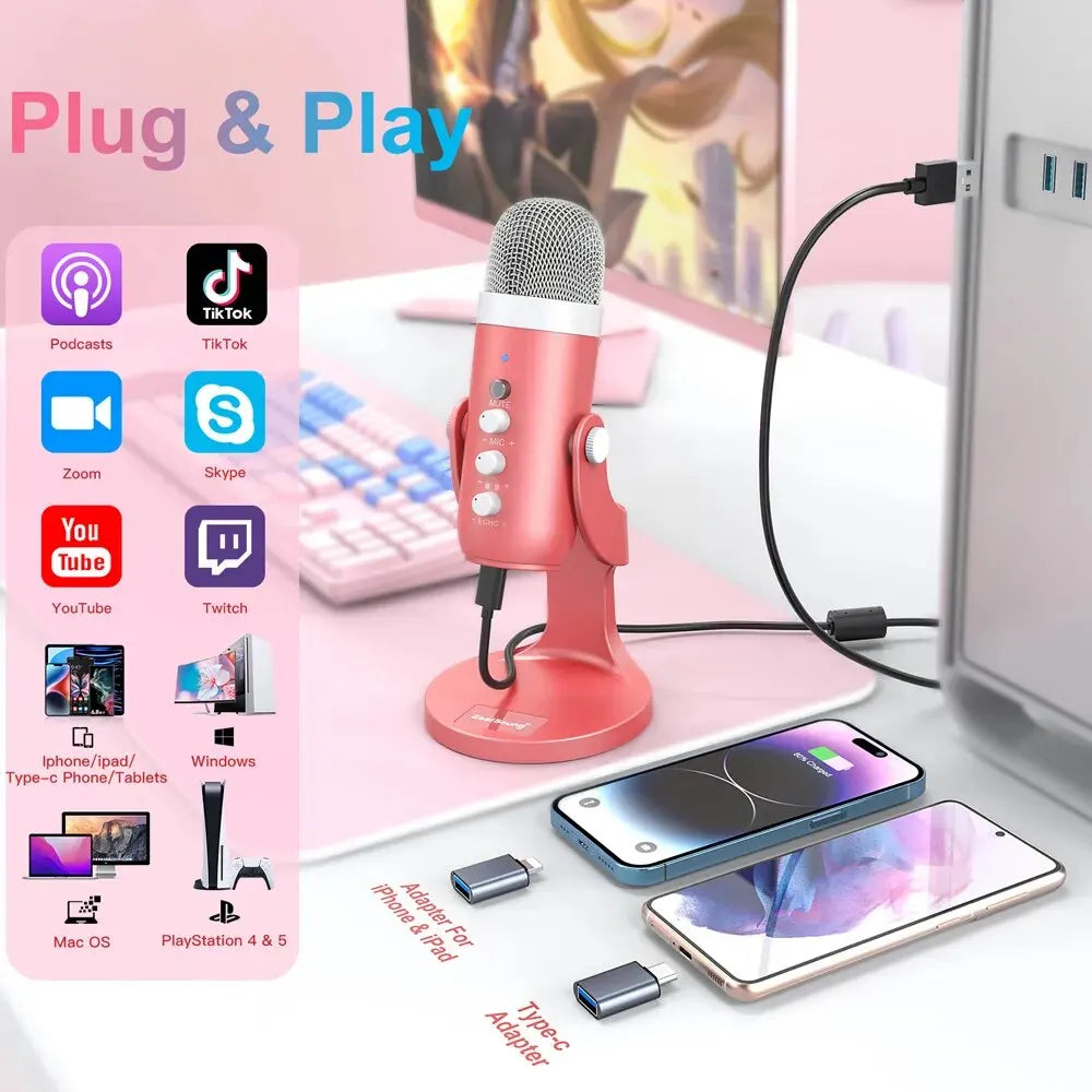 Haomuren Pink USB Condenser Microphone for Streaming - Smarsty