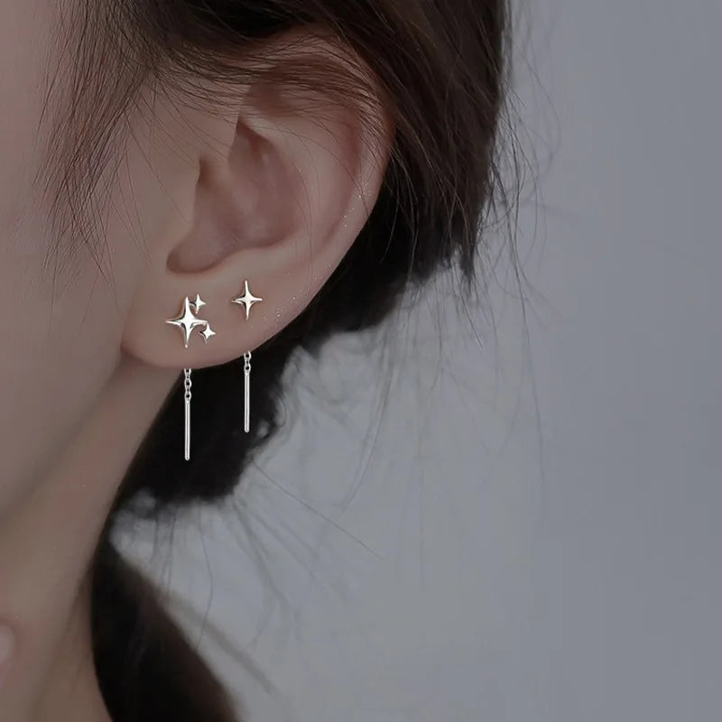 925 Sterling Silver Star Earrings with Tassel Design for Women - Smarsty