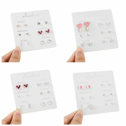 4 Pair Silver Heart Stud Earrings Set Cute Gift Everyday - Smarsty