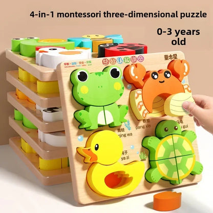 Montessori Cartoon 3D Wooden Puzzle Animal Traffic Jigsaw Toys for Kids Early Learning Educational Cognitive Game Children Gifts by Smarsty