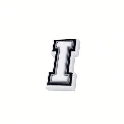 1pc Black White Alphabet Shoe Charm, PVC Shoe Accessory For Crocs, Wristband, Slipper,DIY Accessories Gifts For Holiday Party