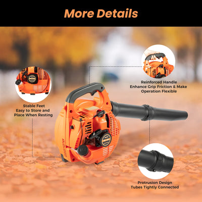 Gas Leaf Blower 25.4CC 2-Stroke 4.59ft³/h Commercial Handheld Gas Leaf Blower Grass Lawn Yard Dust Blowing Cleaning Tool - Smarsty