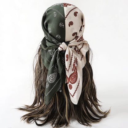 Bohemian Floral Print Silk Scarf for Women Sun Protection - Smarsty
