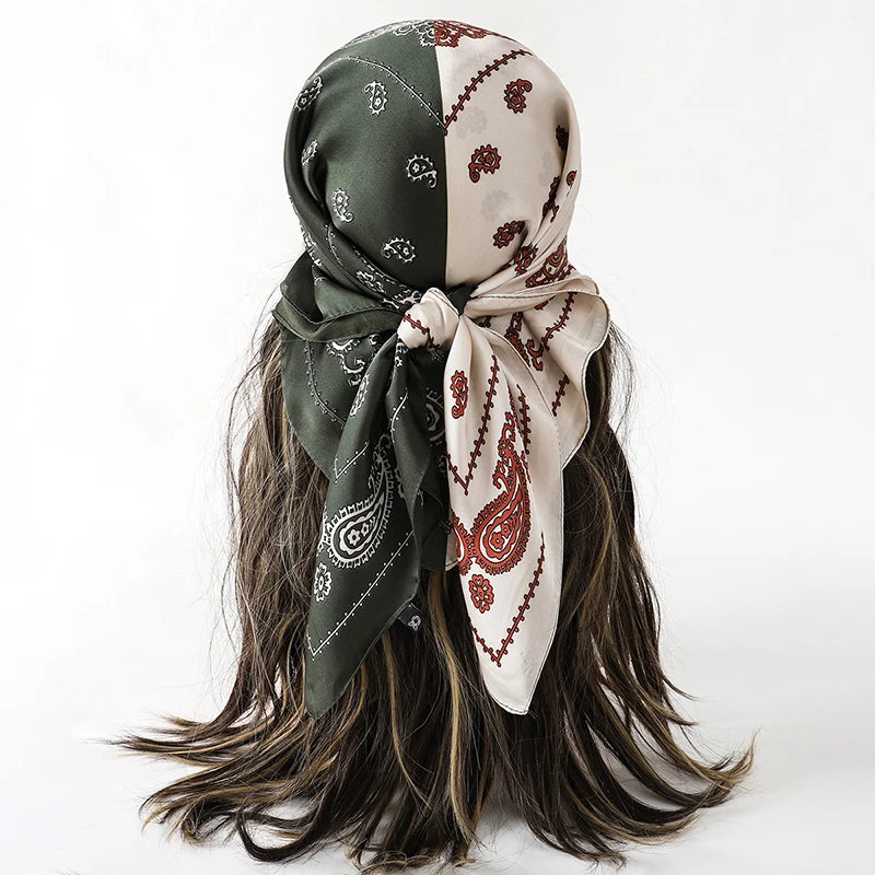 Bohemian Floral Print Silk Scarf for Women Sun Protection - Smarsty