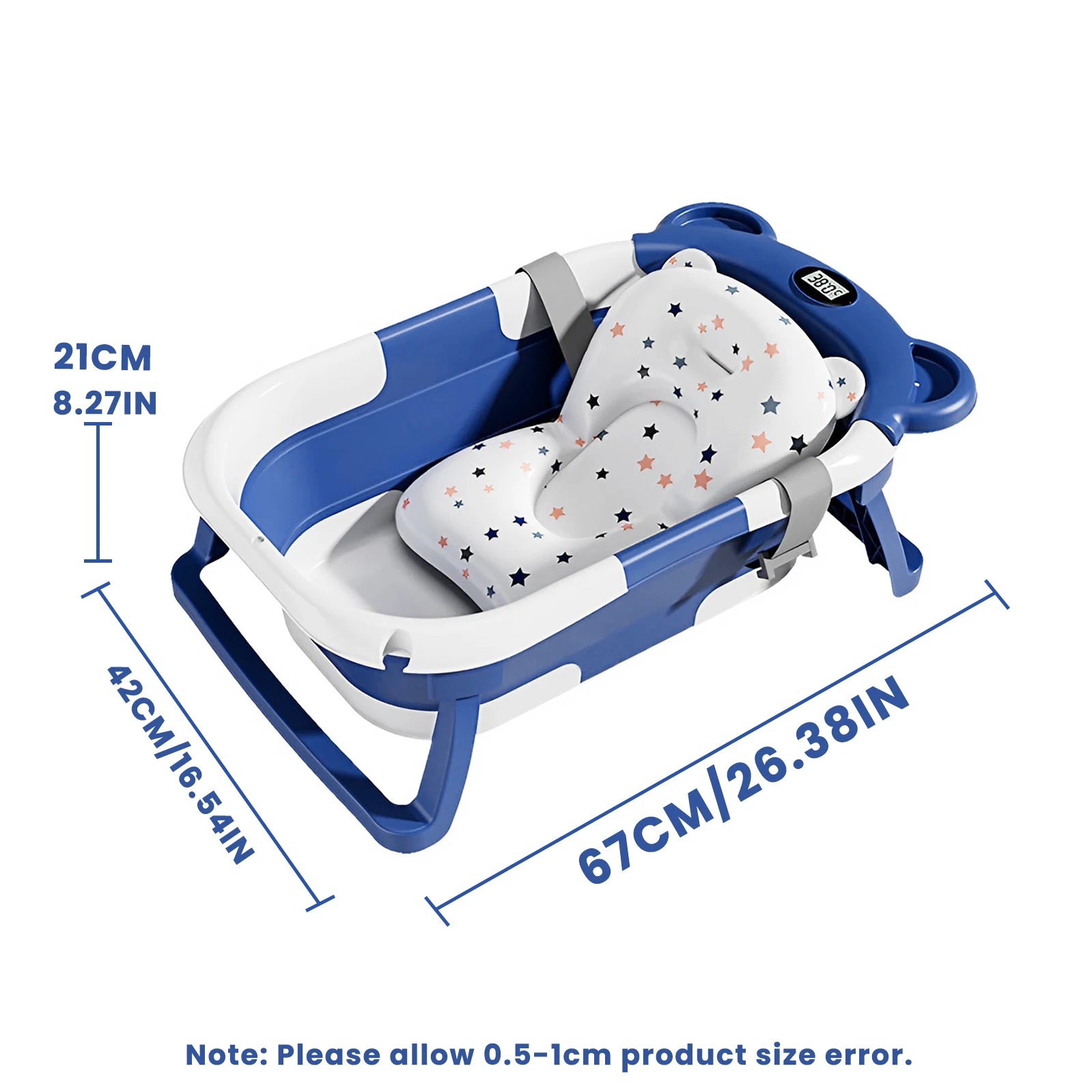 Portable Travel Bathtub, Collapsible Baby Bathtub, with Thermometer &1Soft Floating Cushion, with Drain Hole,For Baby 0-36 Month