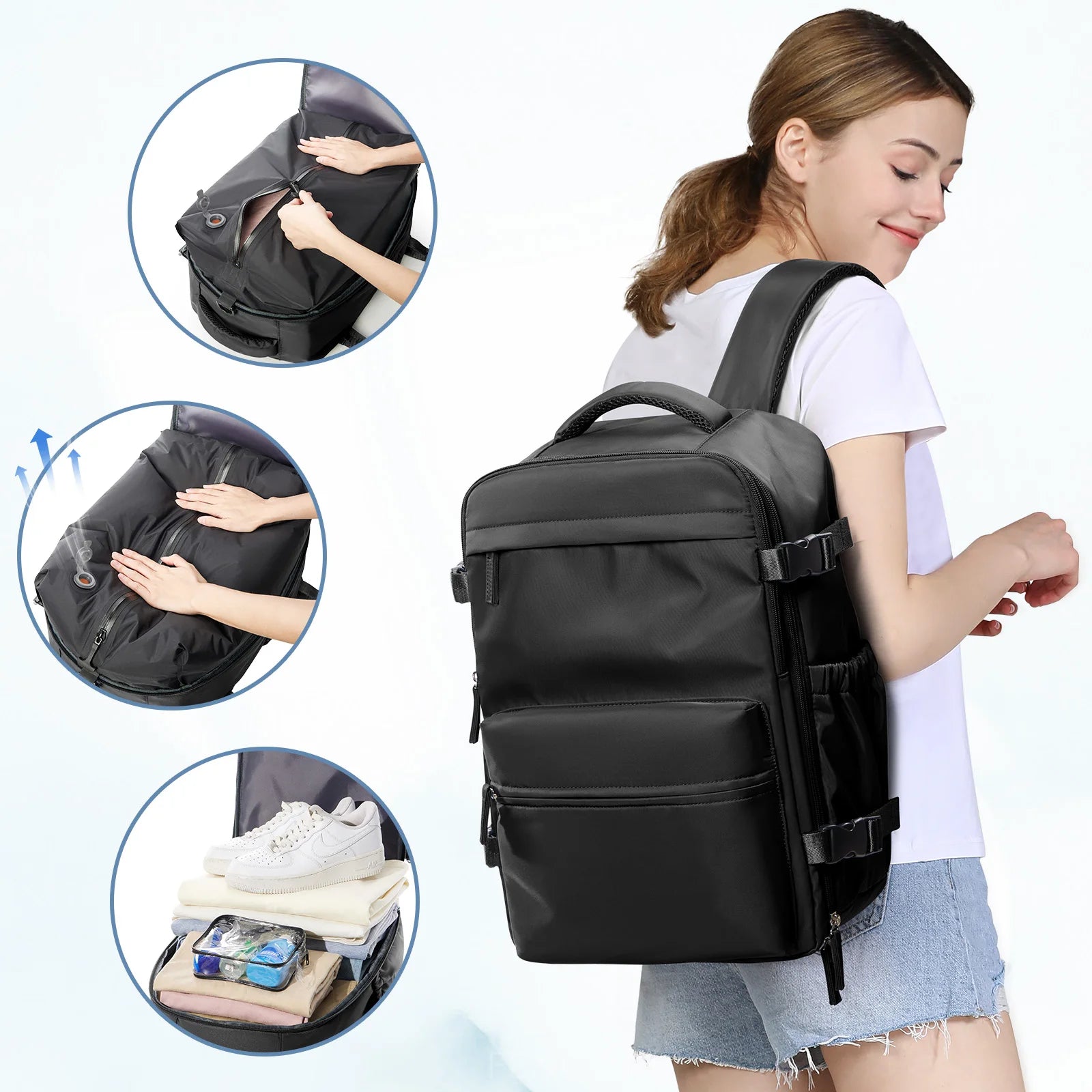 Vacuum Backpack Travel Bag for Men Large Capacity Backpack Business Laptop Backpack Women Men Expandable Backpack School Bag - Smarsty