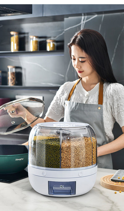 360 Degree Rotating Rice Dispenser Sealed Dry Cereal Grain Bucket Dispenser Moisture-proof Kitchen Food Container Storage Box by Smarsty