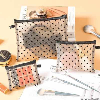 Mini Clear Heart Makeup Bag Portable Cosmetic Storage Pouch - Smarsty