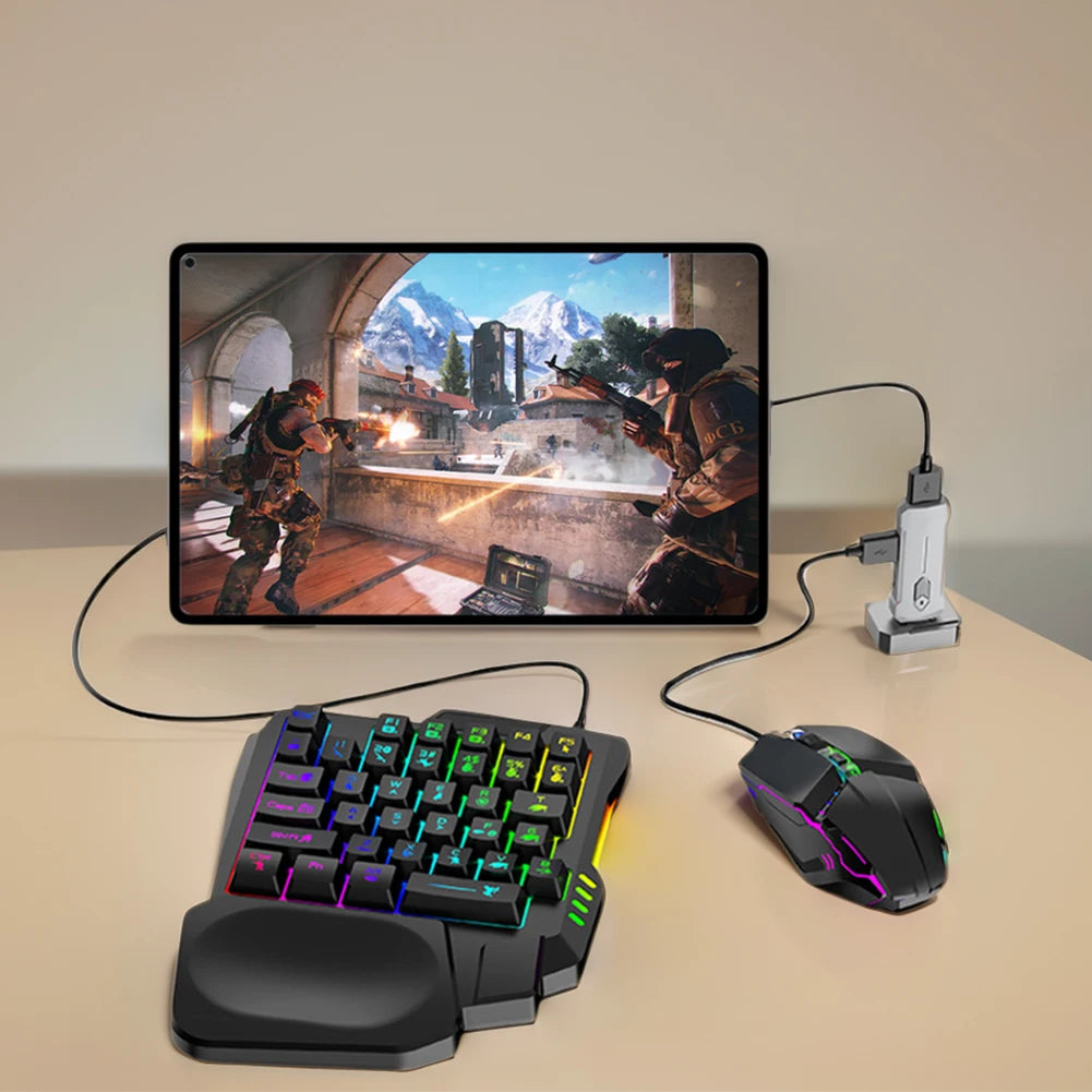 5 in 1 Mobile Game Converter Keyboard Mouse Gaming Set for PUBG Wired RGB Backlit Keyboard with Wrist Rest for Gamer Accessories