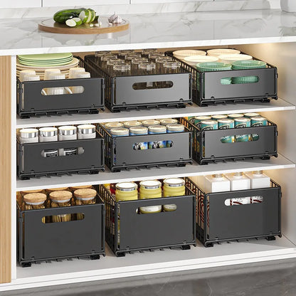 Non Perforated Folding Cabinet with Pull-out Basket Multifunctional Snack Storage Rack Household Kitchen Sink Storage Rack