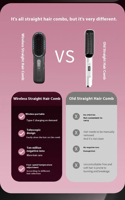 Wireless Hair Straightener Comb with Negative Ions - Smarsty