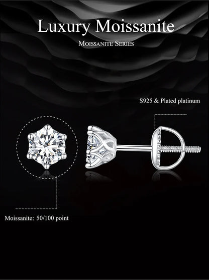 Moissanite Stud Earrings Sterling Silver Brilliant Cut - Smarsty