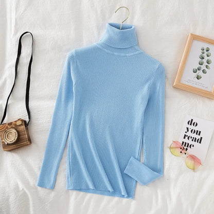 2025 Women Turtleneck Sweater Knitted Soft Pullovers Cashmere Jumpers Basic Solid Soft Sweaters Women Autumn Winter Casual Top - Smarsty