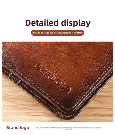 Men Wallet Genuine Leather Rfid Blocking Trifold Wallet Vintage Thin Short Multi Function ID Credit Card Holder Male Purse Money - Smarsty