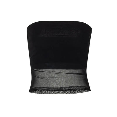 Mesh Corset Black Crop Top Women Patchwork Tube Top Sexy Sleeveless Off Shoulder Cami Summer Streetwear Slim Strapless Tank Tops - Smarsty