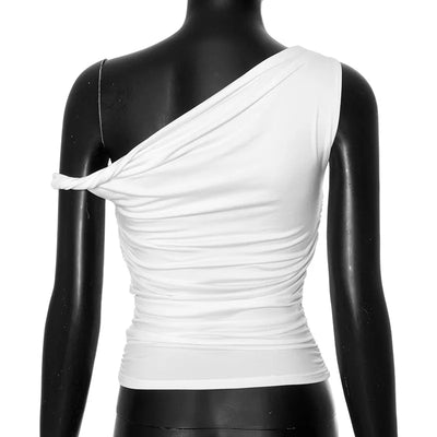 Simple Basic Casual Summer Tank Top Sleeveless Solid Color Off Shoulder Side Ruched Crop Tops Vestidos Spring Women T S - Smarsty