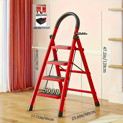 4-step ladder set: multifunctional foldable lightweight, wide-thick sturdy, safe handle + wide non-slip steps, for home/outdoor/