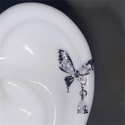Stainless Steel Ear Cuff With Rhinestone Wing Sparkle - Smarsty